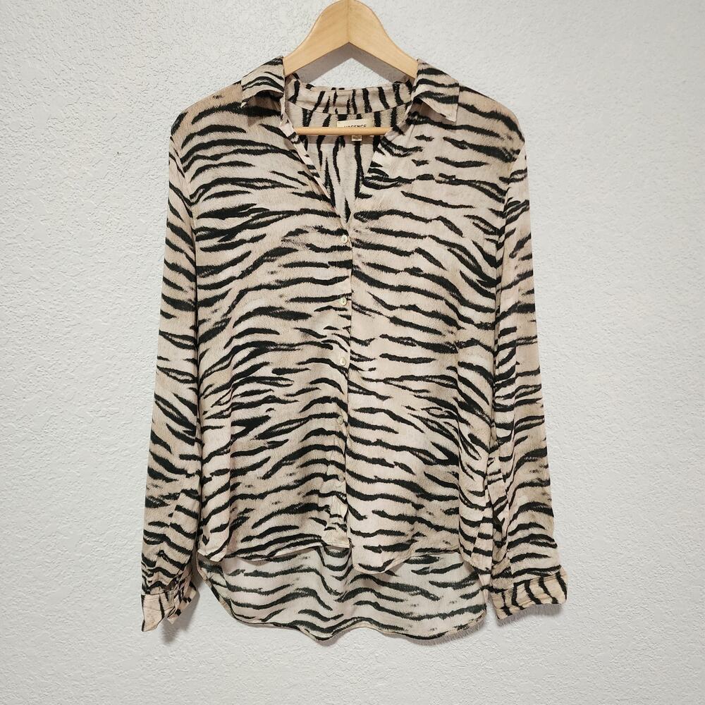 LAGENCE Animal Print Button Down Long Sleeve Relaxed Blouse Large Chic